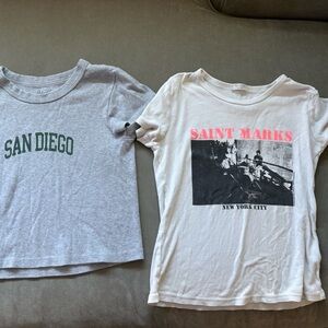 Brandy Melville Gray and Cream Graphic Tees